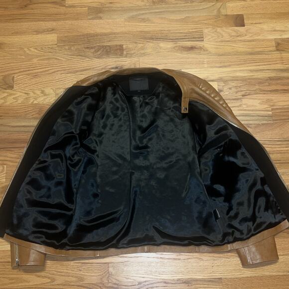 Cadogan Jaxon Men's Leather Biker Jacket In Sienna Brown Size Large - Picture 12 of 16